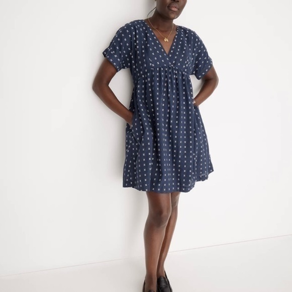 New Madewell V Neck Dolman-Sleeve Mini Dress Textured Dot - Picture 1 of 8